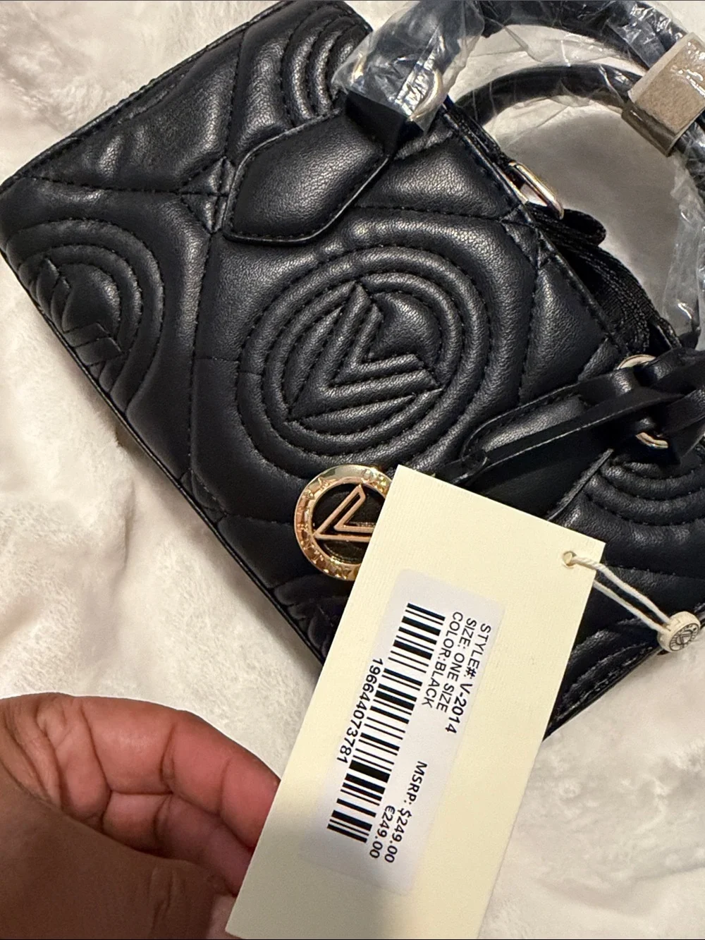 Valentino Orlandi Black Quilted Crossbody Satchel with Gold Charm
